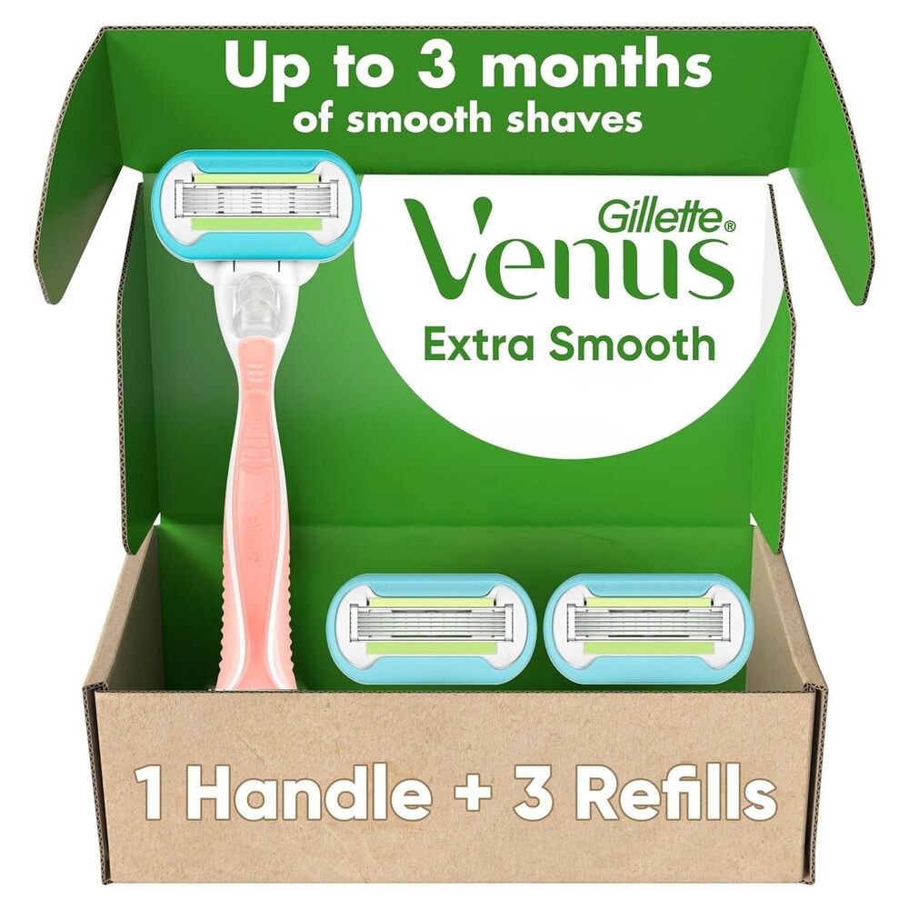 Gillette Venus Women's Extra Smooth Razor Pink 5 Blade Handle + 3 Blade Refills